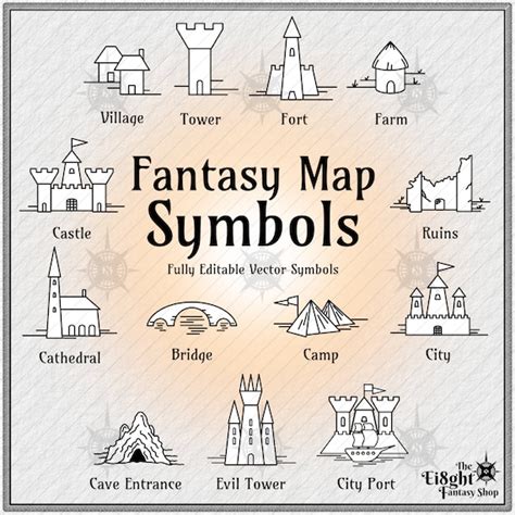 Cartography Fantasy Map Symbols Vector svg & Pdf Files - Etsy