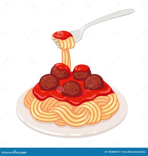 Spaghetti with meatballs stock vector. Illustration of beef - 142880015