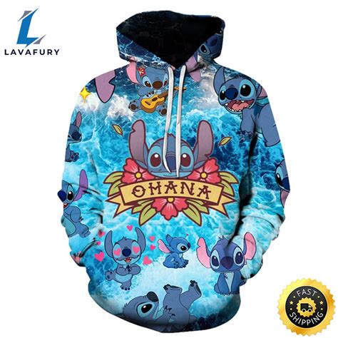 Disney Stitch And Lilo Over Print 3d Zip Hoodie -Lavafury