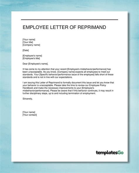 Editable Letter of Reprimand Template