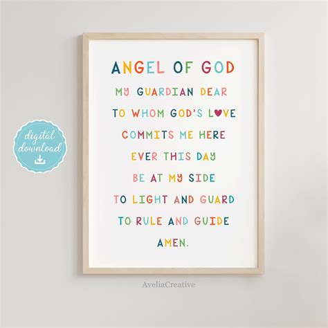 Angel of God Prayer Wall Art, Instant Download, Prayer to Guardian ...