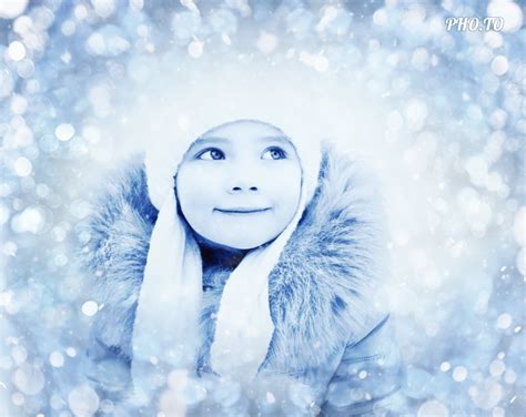 Blue snow bokeh effect adds blue glitter background to photo