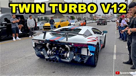 CRAZY Twin Turbo Lamborghini Aventador SV Sound! PML Quickstrike Revs, Flames, Flybys & Close ...