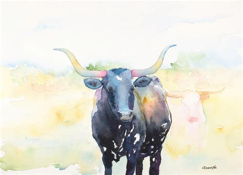 Texas longhorn print original cow painting longhorn painting