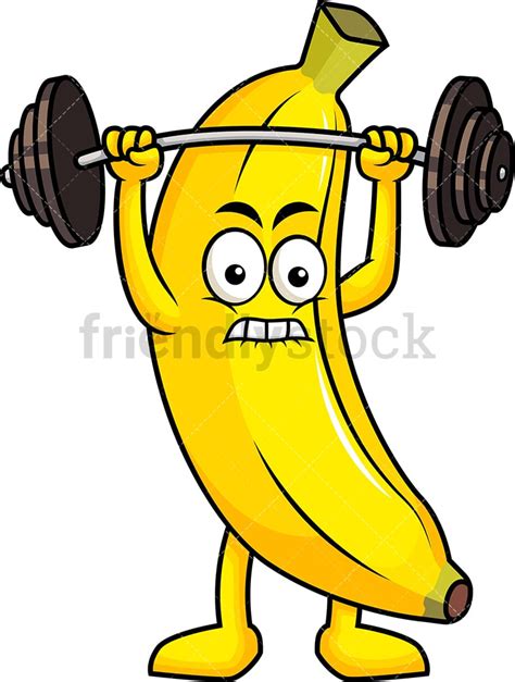 Banana Mascot Lifting Weights Cartoon Vector Clipart - FriendlyStock