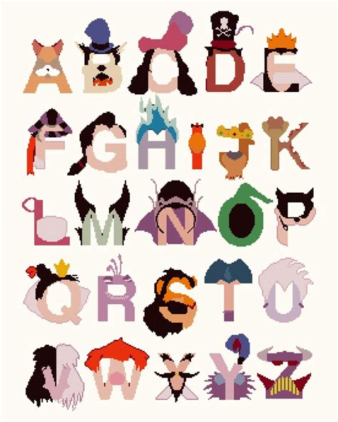 Alphabet Disney villains Cross Stitch Alphabet Disney Pattern | Etsy