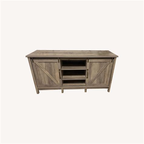 Modern Farmhouse TV Stand Rustic Gray Finish - AptDeco