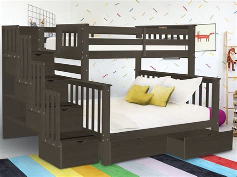 Bedz King Stairway Bunk Beds Twin over Full with 4 Drawers in the Steps and 2 Under Bed Drawers ...