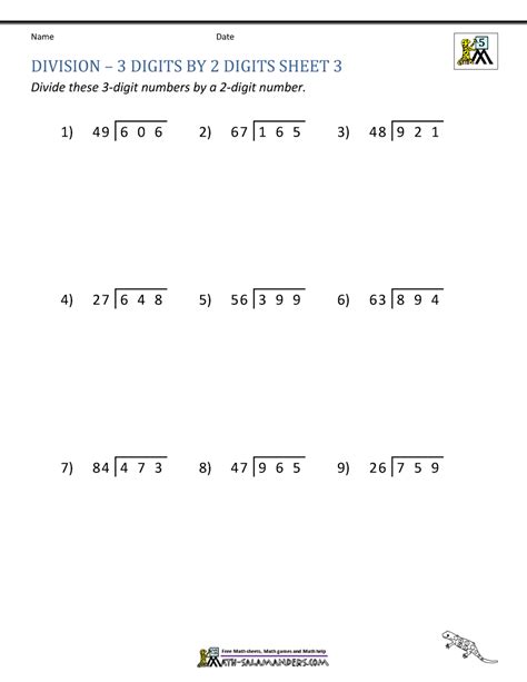 Long Division Worksheets for 5th Grade