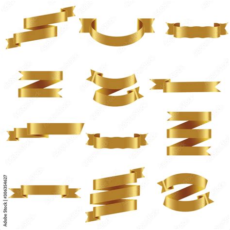 Gold Ribbon Set In Isolated For Celebration Banner White Background ...