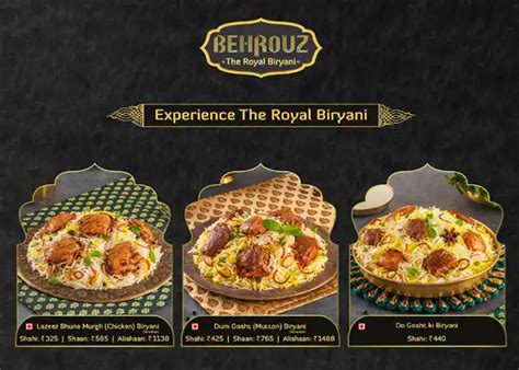 Menu at Behrouz Biryani, Surat