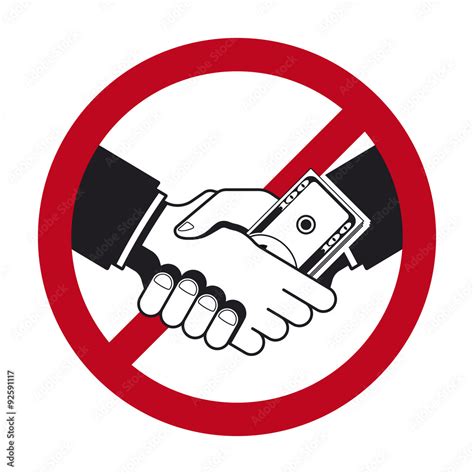 Handshake with bribe over prohibitive sign. No corruption concept Stock Vector | Adobe Stock