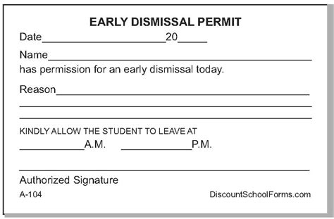 Early Dismissal Pad | School Forms