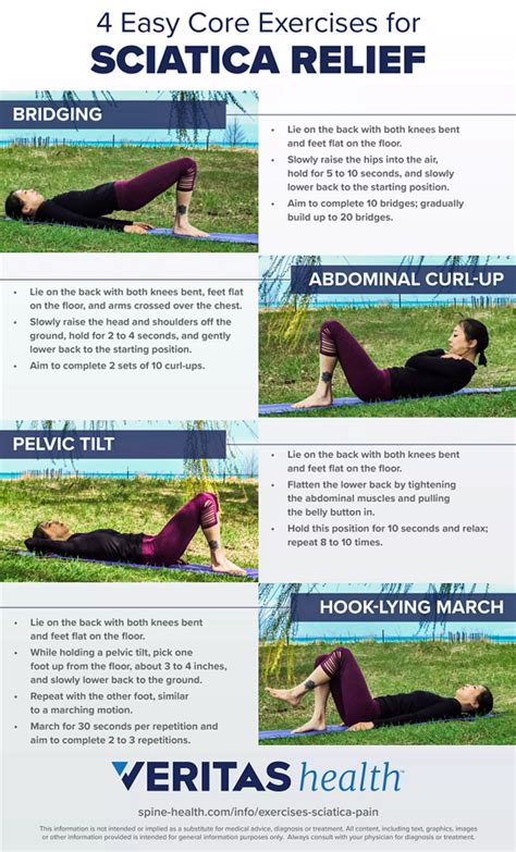 4 Easy Core Exercises for Sciatica Relief Infographic | Spine-health