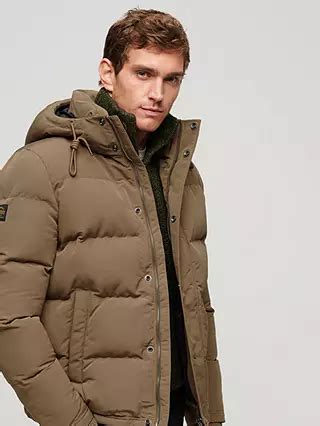 Superdry Everest Hooded Puffer Jacket, Sandstone Brown at John Lewis & Partners