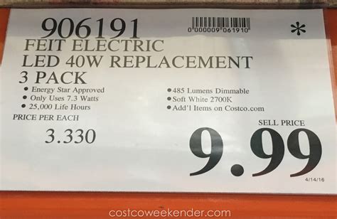 Feit Electric 40 Watt LED Dimmable Replacement Bulbs (3 pack) | Costco Weekender