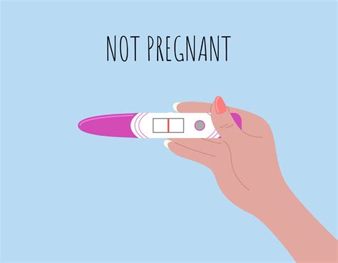 Negative pregnancy test with one stripe. Text not pregnant. Female hand ...