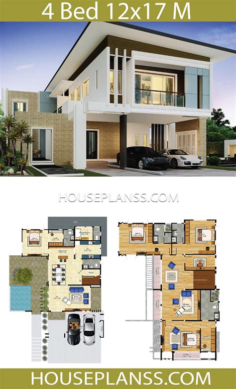 House design idea 12x17 with 4 bedrooms - House Plans S | House outside ...