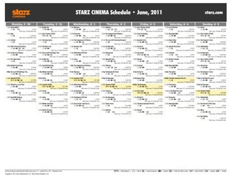 STARZ CINEMA Schedule - June, 2011