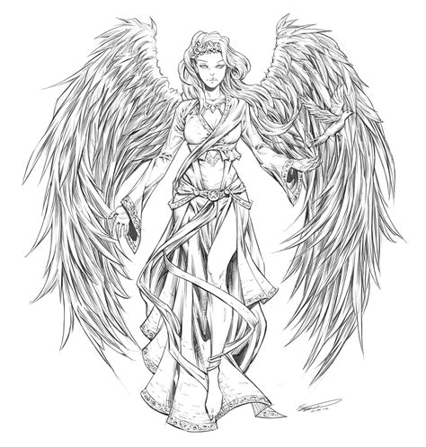 Angel Warrior Drawings Sketch Coloring Page