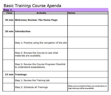 Training Agenda Template