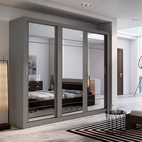 Klassy 3 Door 250cm Grey Mirrored Sliding Door Wardrobe KL-02 — FurniComp