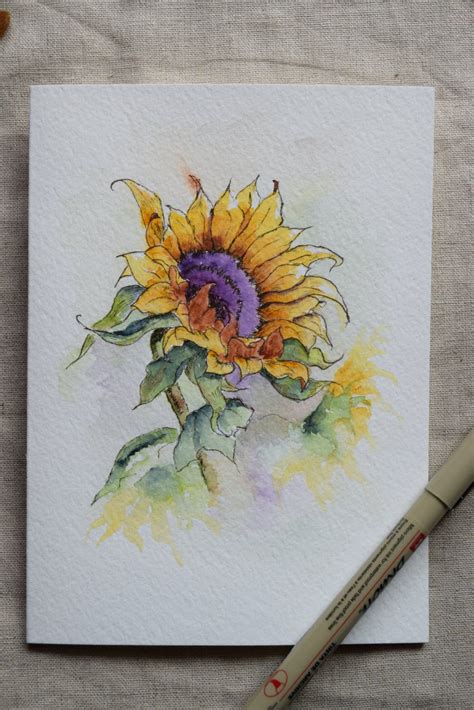 Sunflower Watercolor Painted Card Prints only