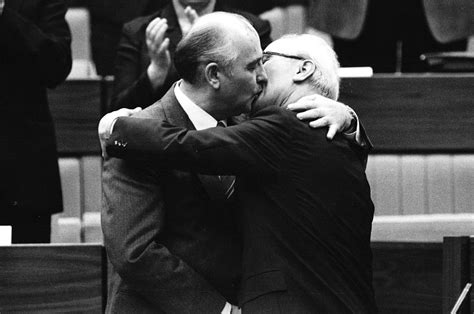 Kiss of Soviet leader Mikhail Gorbachev and East German President Honecker, 1986 - Rare ...