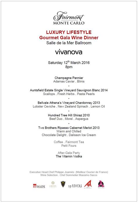 2016 Luxury Lifestyle Gala Dinner Menu . Luxury Lifestyle Charity Gala Dinner . Fairmont Monte ...