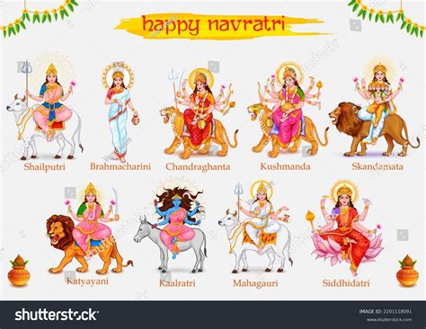 Illustration Goddess Navadurga Nine Devi Celebration Stock Vector ...