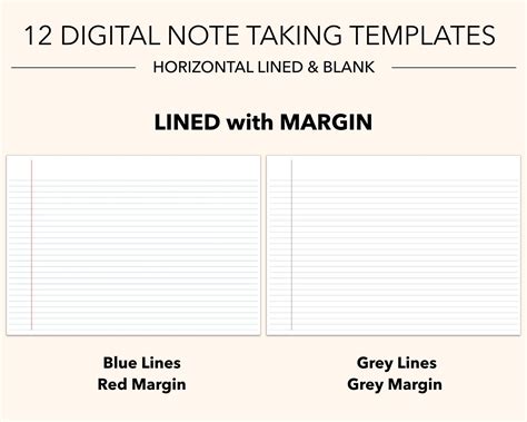 12 Digital Note Taking Templates HORIZONTAL LINED and BLANK | Etsy