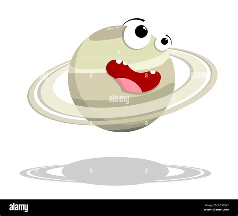 Funny character planet Saturn with ring. Studying astronomy in school ...