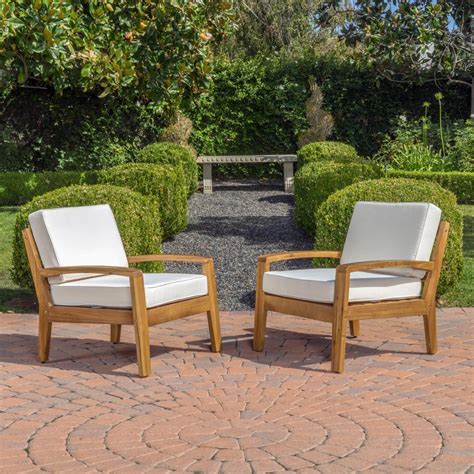 Wilcox Outdoor Wooden Club Chairs with Cushions, Set of 2, Teak Finish, Beige - Walmart.com ...