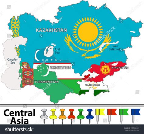 Mapa vectorial de Asia Central con: vector de stock (libre de regalías) 1900048309 | Shutterstock