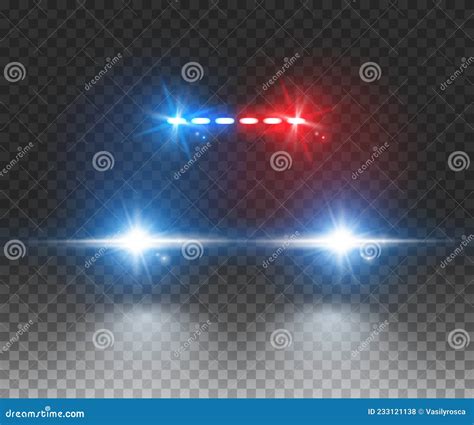 Police Car Light Siren in Night on Transparent. Patrol Cop Emergency ...