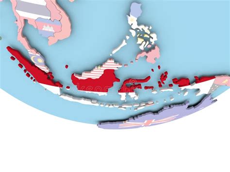 Map of Indonesia with Flag on Globe Stock Illustration - Illustration ...