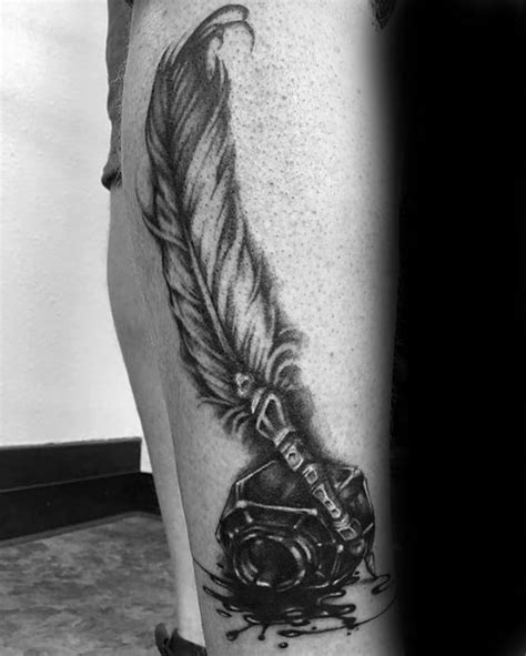 50 Quill Tattoo Designs For Men - Feather Pen Ink Ideas