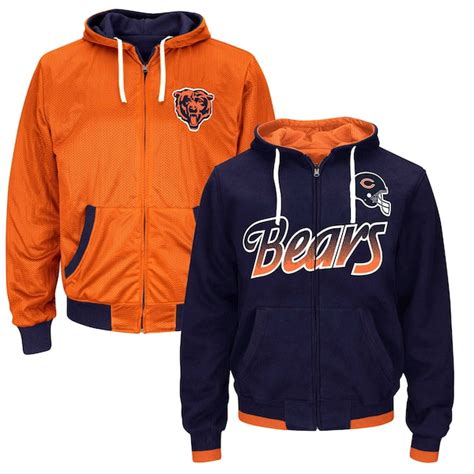 Mens Chicago Bears Navy Blue Game Time Reversible Full Zip Hoodie ...