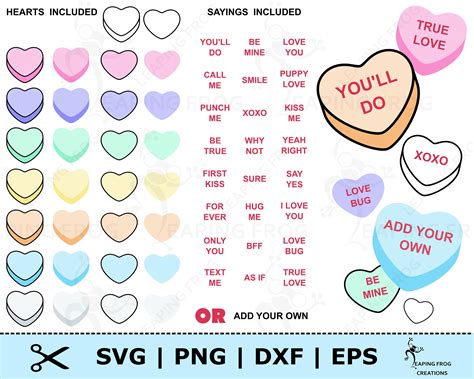 Candy Hearts SVG. PNG. Mix & Match Cricut Cut Files | Etsy