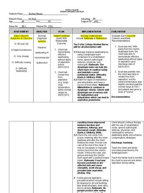 Nursing Care Plan Example | Medicine | Clinical Medicine