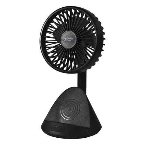 Comfort Zone 4” 3-Speed Rechargeable Fan w/Built-In Wireless Charger, Black - Walmart.com ...