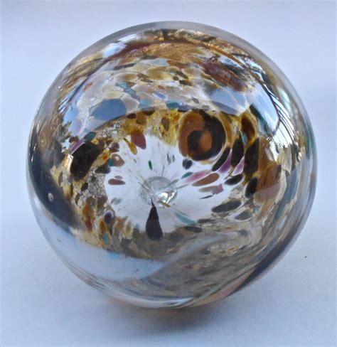 Vintage Painted Glass Sphere Figurine Swirl Orb Earth Tone Multicolor Paint Ball Round Brown ...