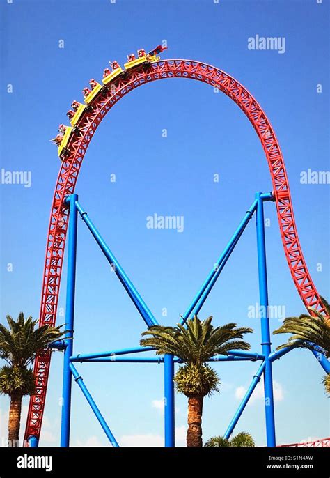 Roller coaster car going down a steep drop Stock Photo - Alamy