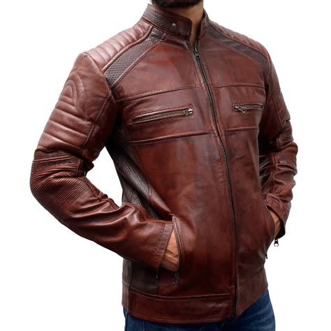 Men's Cafe Racer Distressed Brown Leather Motorcycle Jacket