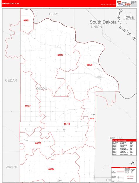 Dixon County, NE Zip Code Wall Map Red Line Style by MarketMAPS - MapSales