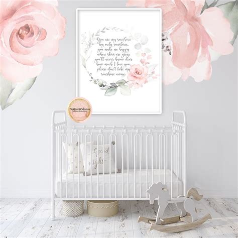 Boho You Are My Sunshine Wall Art Print Blush Pink Watercolor Floral Girl Nursery Printable ...