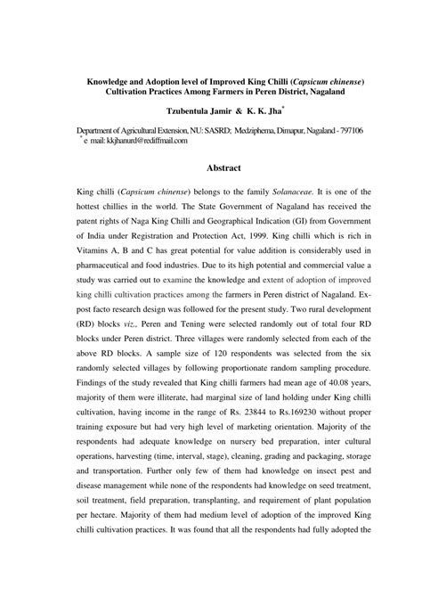 (PDF) Knowledge and Adoption level of Improved King Chilli (Capsicum chinense) Cultivation ...