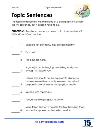 Topic Sentences Worksheets - 15 Worksheets.com