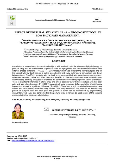 (PDF) Effect of postural sway scale as a prognostic tool in low back pain management