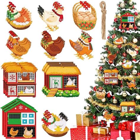 Amazon.com: 30 Pcs Christmas Chicken Ornament Set Funny Christmas ...